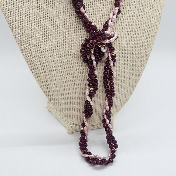 Twisted Rope Pearl 14kGold & Agate Necklace - Picture 7 of 16